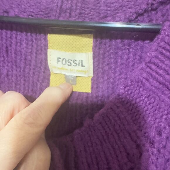 Fossil Women's Cable Knit Cardigan Size Large Purple Wool Blend Button Up Y2K - Picture 3 of 6